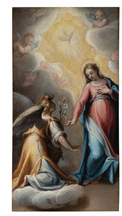 pomarancio trittico annunciazione e angeli adoranti olio su rame 